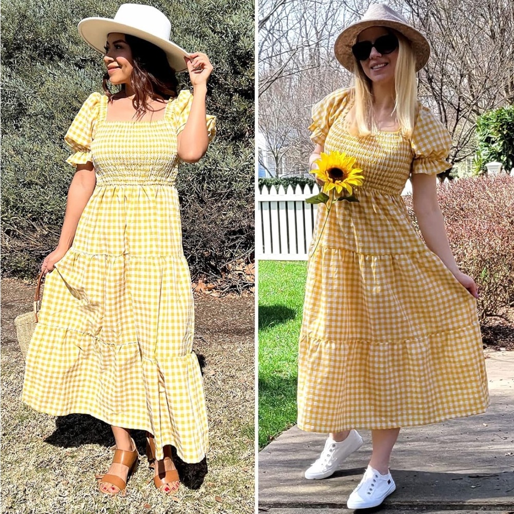 Yellow Gingham Smocked Dress